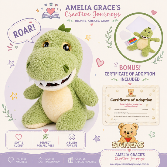 Brand-New Green Dinosaur Stuffems kids plush craft activity