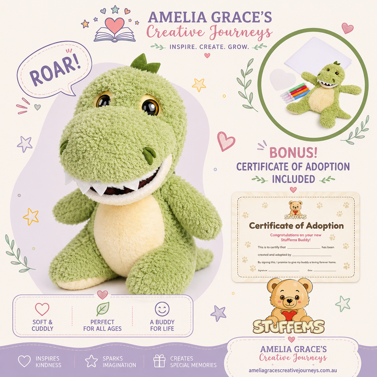 Brand-New Green Dinosaur Stuffems kids plush craft activity
