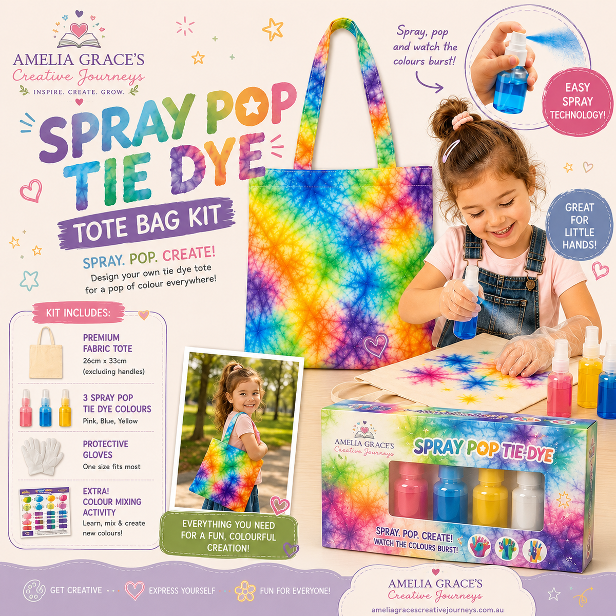 Spray Pop Tie-Dye Canvas Tote Bag Kit for kids creative activities