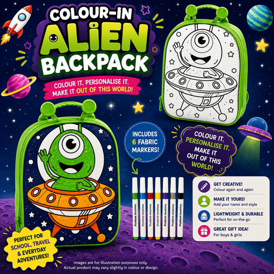 Colour In Alien Backpack kids creative backpack