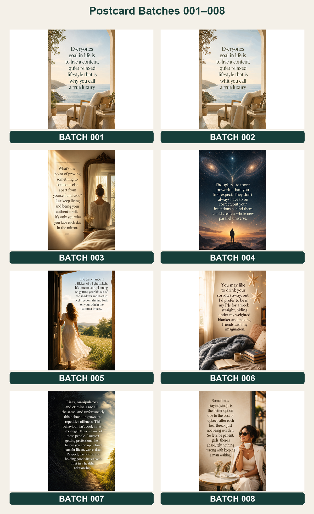 Quote postcards designs 001 to 008